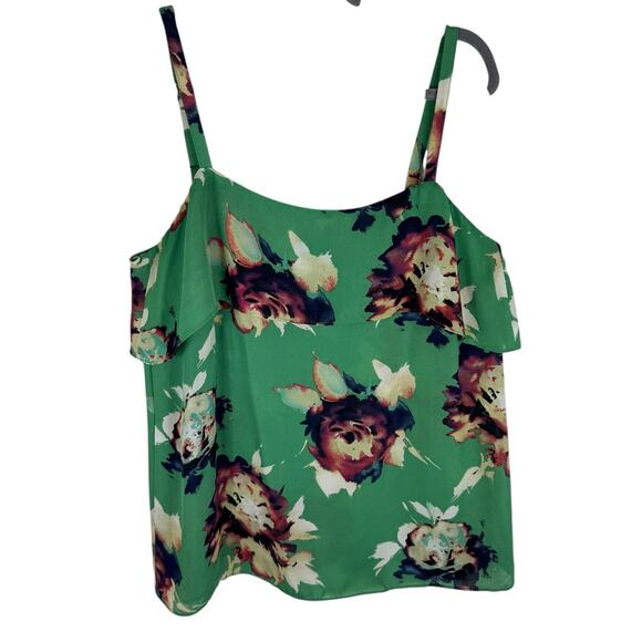 CAbi Green Floral Bloom 3264 Lightweight Adjustable Strap Ruffled Tank Blouse M - Picture 1 of 6